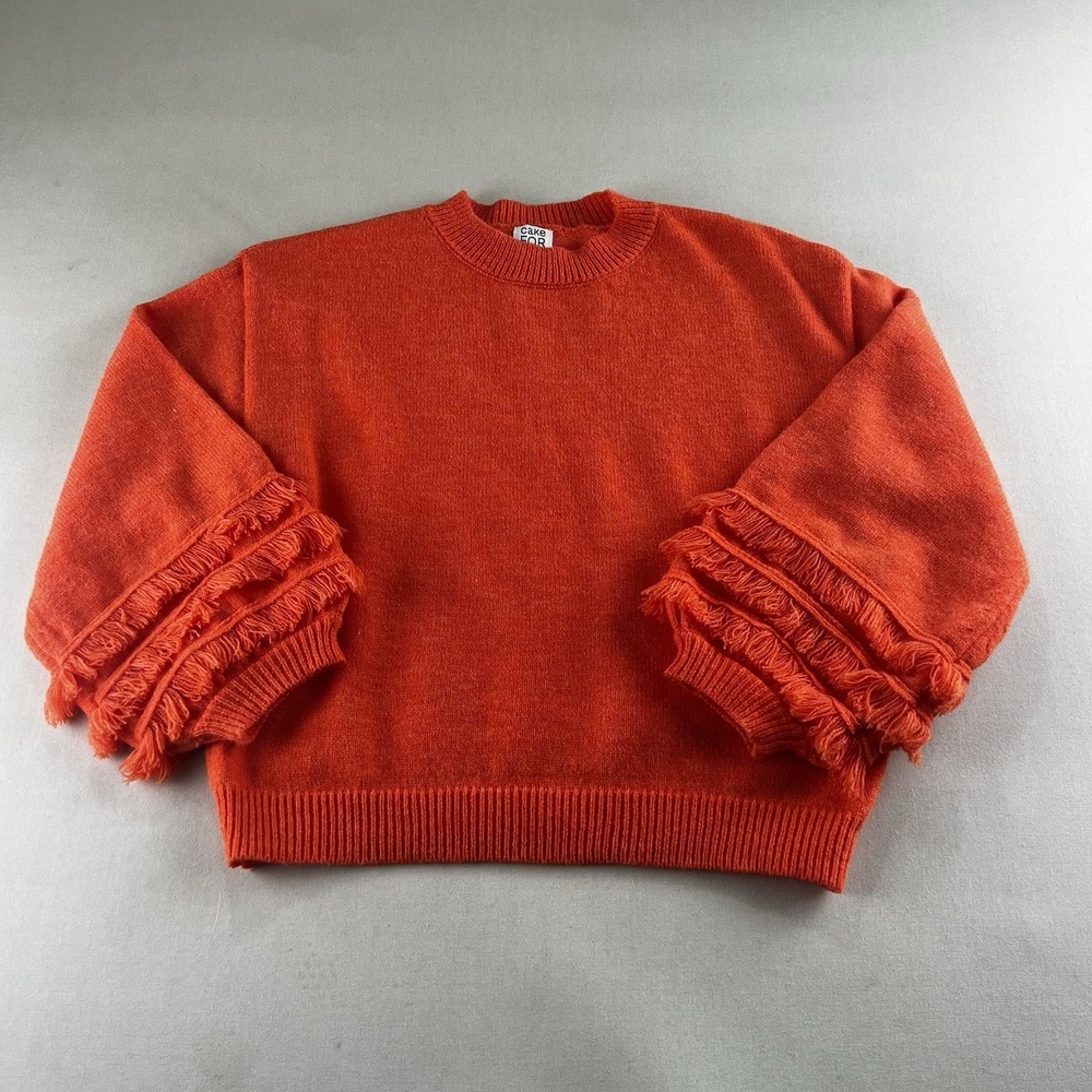 Cake For Dinner Fringe Sleeve Orange Crewneck Women's Size XS Boho Preppy
